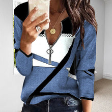 Load image into Gallery viewer, Women&#39;s Colorblock V-Neck Zip-Up Casual Sweatshirt