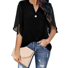 Load image into Gallery viewer, Casual V-neck Button Chiffon Short-sleeved Top
