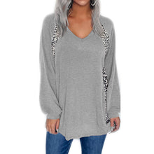 Load image into Gallery viewer, Leopard Print Stitching V-Neck Loose Pullover