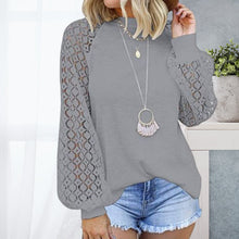 Load image into Gallery viewer, Round Neck Long Sleeve Lace Panel Loose T-Shirt