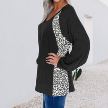 Load image into Gallery viewer, Leopard Print Stitching V-Neck Loose Pullover