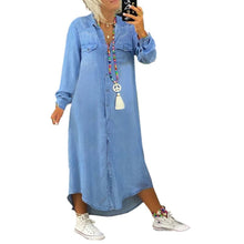 Load image into Gallery viewer, Women&#39;s Solid Color Long Sleeve Casual Denim Dress