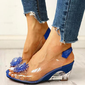 Studded Flower Design Transparent Sandals