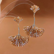 Load image into Gallery viewer, Diamond Encrusted Crystal Fan-Shaped Ginkgo Leaf Earrings