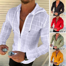 Load image into Gallery viewer, Casual Long-sleeved Shirt Hooded Fitting Cardigan Zipped Cardigan Shirt