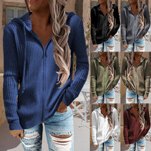 Load image into Gallery viewer, Stripe Casual Women&#39;s Hoodies Loose Knitwear Zipper Cardigan