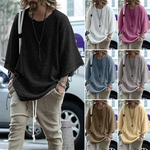 Long Sleeve Solid Color Loose Men's T-Shirt