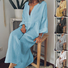 Load image into Gallery viewer, Cotton and Linen Long Sleeve Jumpsuit