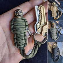 Load image into Gallery viewer, Paracord Keychain Mummy Brass Skull