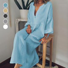Load image into Gallery viewer, Cotton and Linen Long Sleeve Jumpsuit