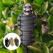 Load image into Gallery viewer, Paracord Keychain Mummy Brass Skull