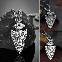 Load image into Gallery viewer, Odin&#39;s Spear Necklace with Vegvisir Symbol