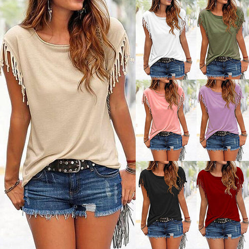 Crew Neck Fringe T-Shirt