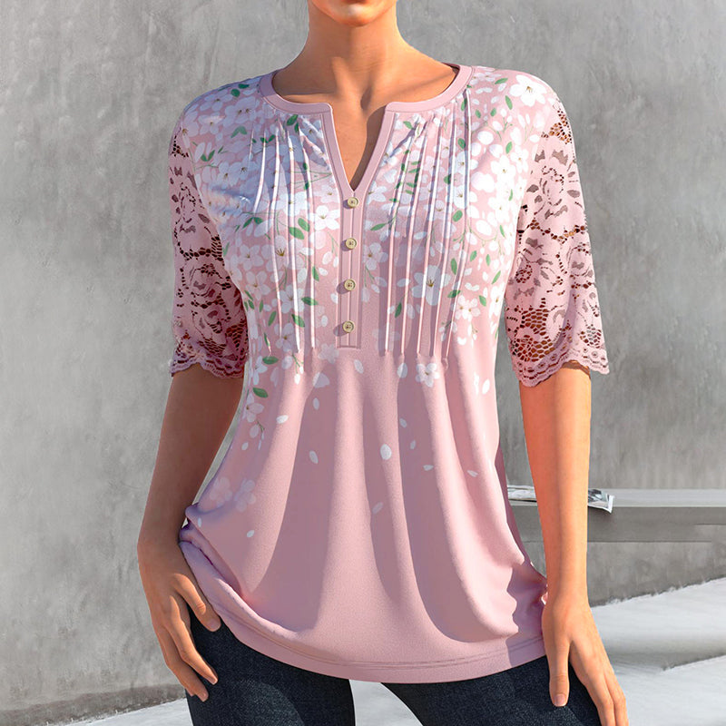 Floral Blouse with Lace Sleeves