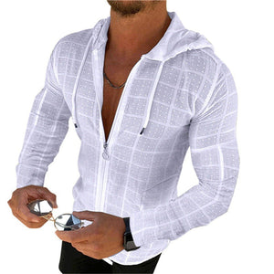 Casual Long-sleeved Shirt Hooded Fitting Cardigan Zipped Cardigan Shirt