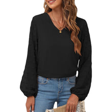 Load image into Gallery viewer, V-Neck Chiffon Panel Long Sleeve T-Shirt