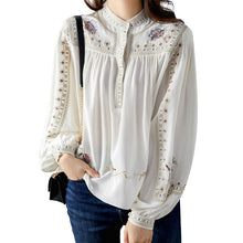 Load image into Gallery viewer, Elegant White Top Quality Embroideried Chiffon Blouse