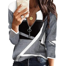 Load image into Gallery viewer, Women&#39;s Colorblock V-Neck Zip-Up Casual Sweatshirt