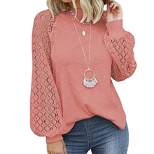 Load image into Gallery viewer, Round Neck Long Sleeve Lace Panel Loose T-Shirt