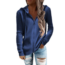 Load image into Gallery viewer, Stripe Casual Women&#39;s Hoodies Loose Knitwear Zipper Cardigan