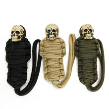 Load image into Gallery viewer, Paracord Keychain Mummy Brass Skull