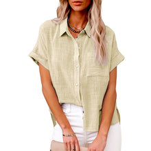 Load image into Gallery viewer, Women's Solid Color Pocket Short Sleeve Cotton Linen Shirt