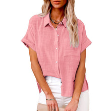 Load image into Gallery viewer, Women's Solid Color Pocket Short Sleeve Cotton Linen Shirt