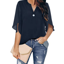 Load image into Gallery viewer, Casual V-neck Button Chiffon Short-sleeved Top
