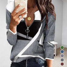 Load image into Gallery viewer, Women&#39;s Colorblock V-Neck Zip-Up Casual Sweatshirt