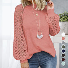 Load image into Gallery viewer, Round Neck Long Sleeve Lace Panel Loose T-Shirt