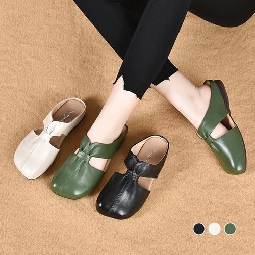 Summer Retro Flat Slippers Genuine Leather Sandals