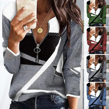 Load image into Gallery viewer, Women&#39;s Colorblock V-Neck Zip-Up Casual Sweatshirt