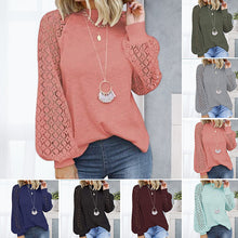 Load image into Gallery viewer, Round Neck Long Sleeve Lace Panel Loose T-Shirt